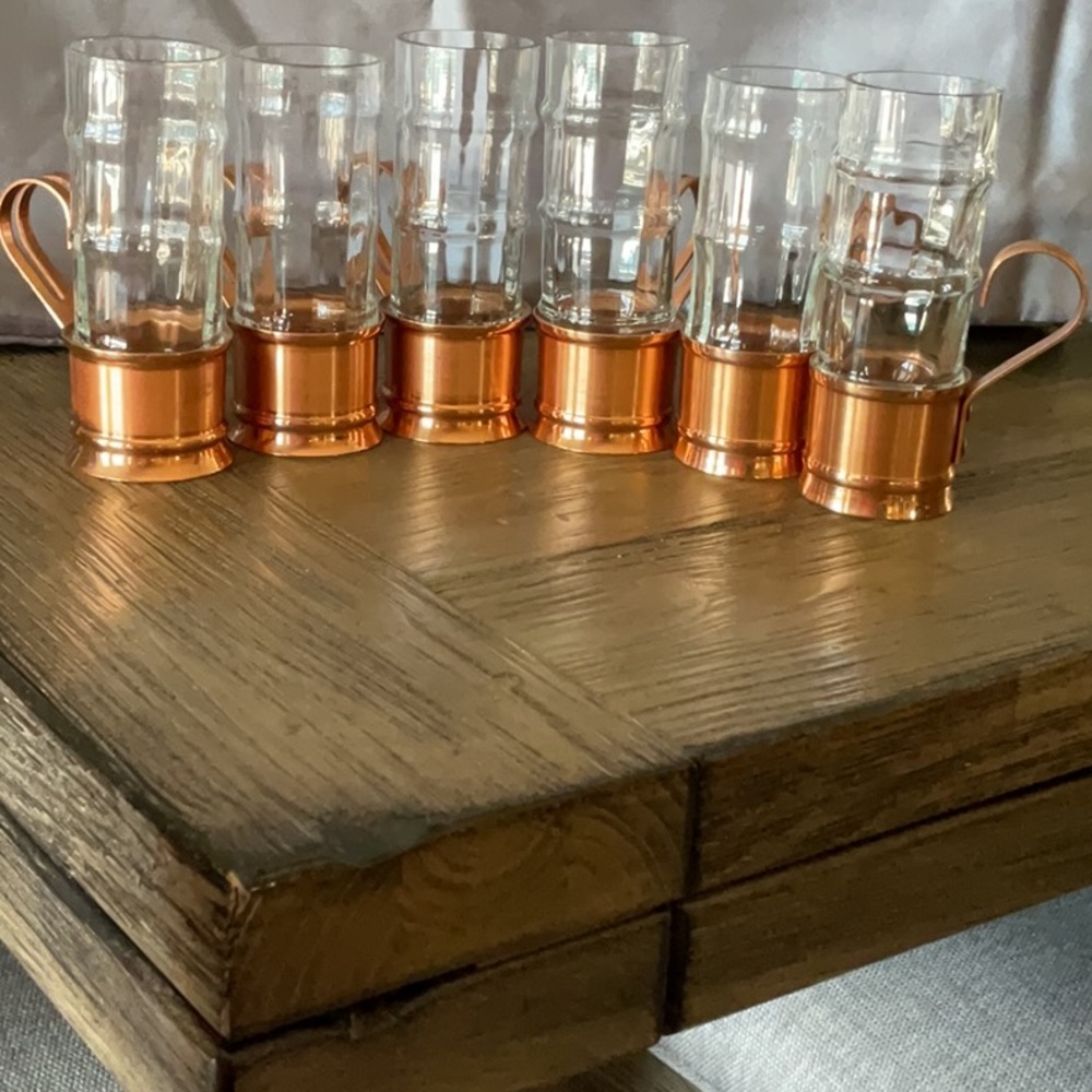 Buecler copper and glass Turkish cups. Set of 6